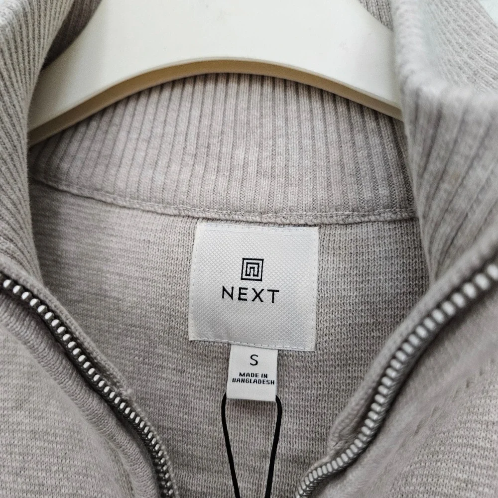 Next Quarter Zip Sweater Mens Small Taupe‎ Cotton Textured Mock Neck Casual